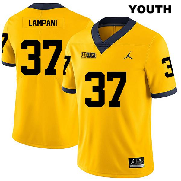 Youth NCAA Michigan Wolverines Jonathan Lampani #37 Yellow Jordan Brand Authentic Stitched Legend Football College Jersey MH25W34VT
